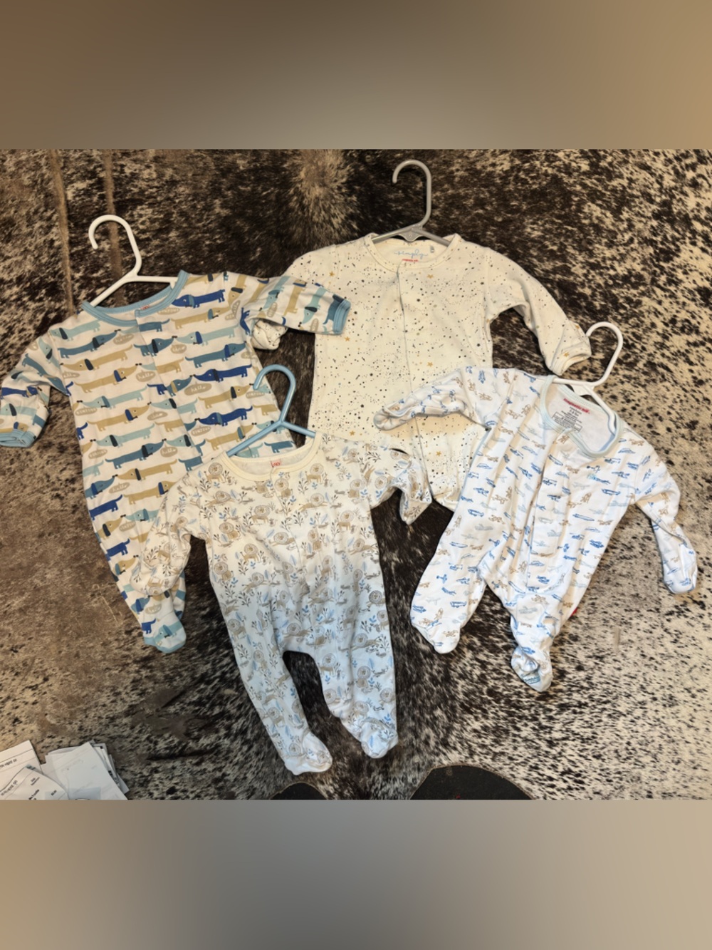 Magnetic Me Baby Footed One-Pieces in Blue, Cream & White Mix